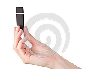 Woman hand holding usb flash memory drive