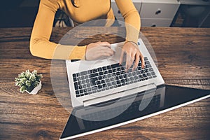 Woman hand keyboard on desk