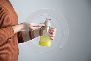 Woman hand liquid soap