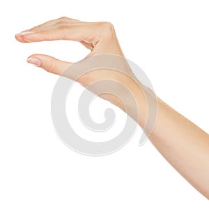 Woman hand measuring invisible items