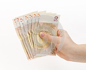 Woman hand with money (euro)