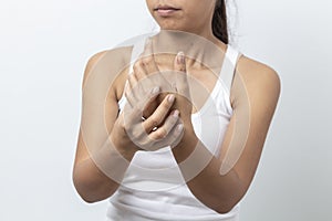 Woman Hand pain on white background