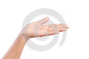 Woman hand or palm showing up something