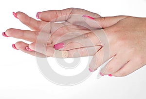 Woman hand with patch