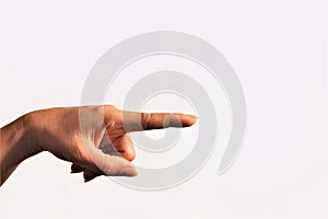 Woman hand pointing gesture hand stock photo