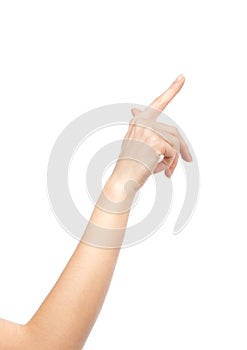 Woman hand pointing, touching or pressing