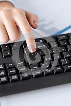 Woman hand pressing enter button on keyboard