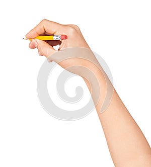 Woman hand with a short pencil