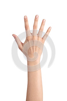 Woman hand showing the five fingers