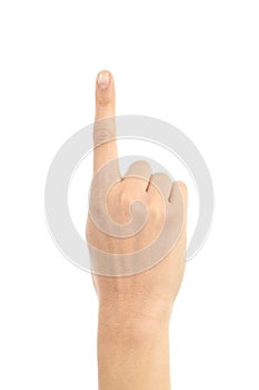 Woman hand showing forefinger up photo