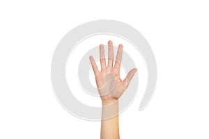 Woman hand showing her palm and five fingers