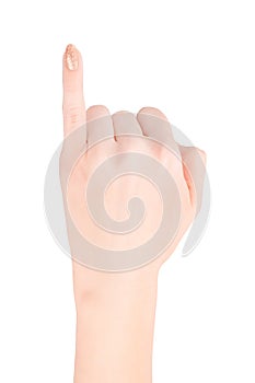Woman hand showing little finger with glittered nail polish isolated with clipping path