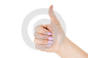 Woman hand showing thumbs