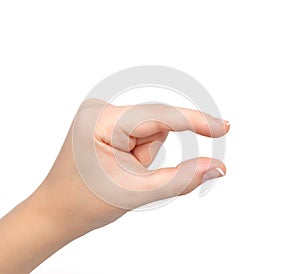 Woman hand shows pinch to zoom