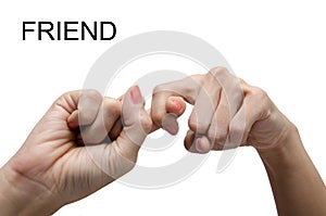 Woman hand sign FRIEND ASL American sign language