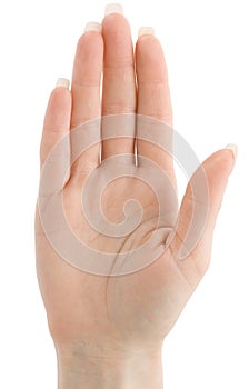 Woman hand with stop or vote gesture isolated