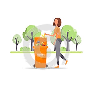 Woman hand throws garbage