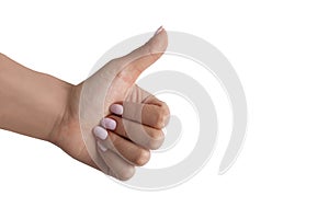 Woman hand with thumb up or Like sign