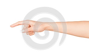 Woman hand touching virtual screen.