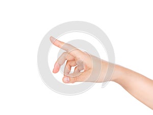 Woman hand touching virtual screen isolated