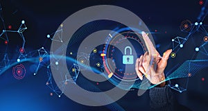 Woman hand using data protection interface