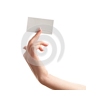 Woman hand on white background