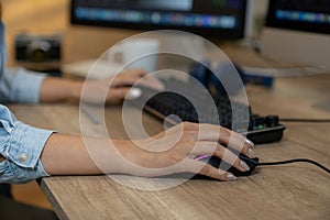 woman hand working with computer keyboard