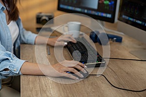 woman hand working with computer keyboard