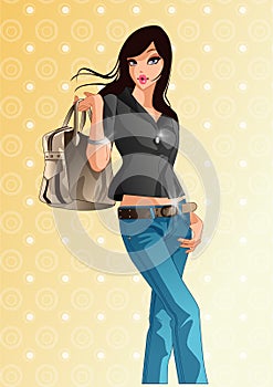 woman with handbag. Vector illustration decorative design