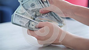 Woman Hands Counting Dollars.