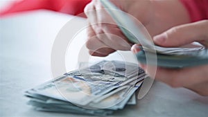 Woman Hands Counting Money.