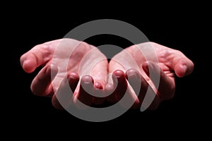 Woman hands cupped in a holding, begging, offering, giving, receiving, protecting gesture.