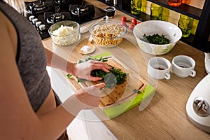 Woman hands, cutting onions