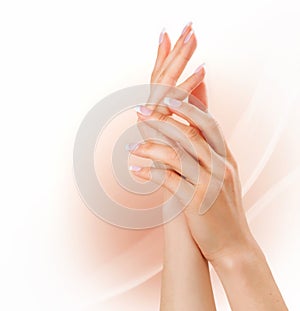 Woman hands with french manicure