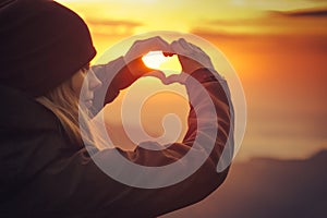 Woman hands Heart symbol shaped Travel Lifestyle