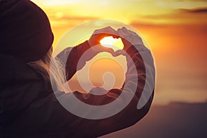 Woman hands Heart symbol shaped Travel Lifestyle