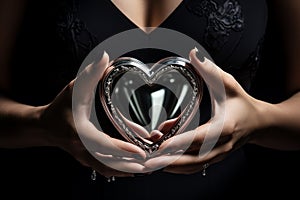 Woman hands holding artificial stylized heart symbol