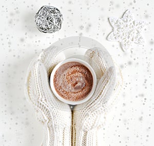 Woman Hands Holding Cup Beverage Hot Chocolate Christmas New Year Concept