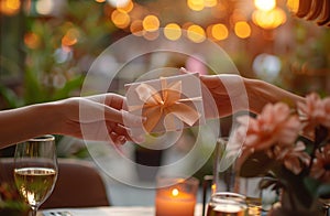 Woman Hands Holding Gift Giving Christmas Present