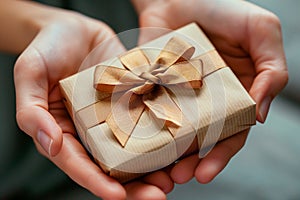 Woman Hands Holding Gift Giving Christmas Present