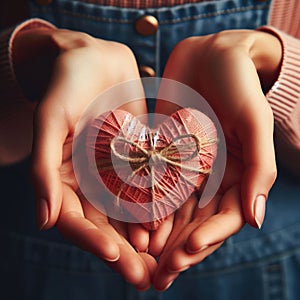 Woman hands holding a heart in palms