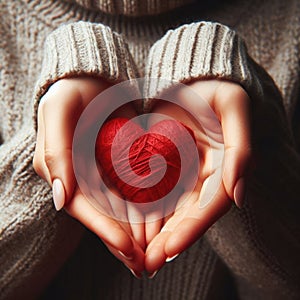 Woman hands holding a heart in palms