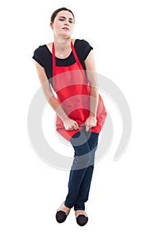 Woman with hands holding her crotch