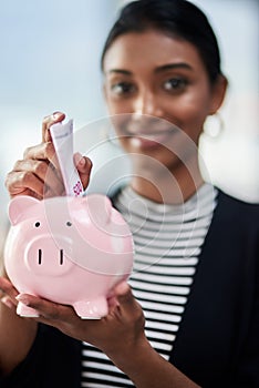 Woman, hands with piggy bank and saving money for future investment, financial freedom and growth closeup. Inflation