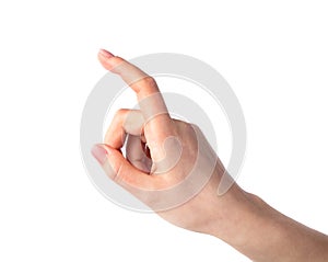 Woman hands pointing, touching or pressing