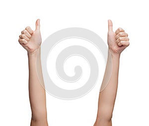 Woman hands showing thumbs up