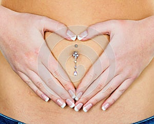 Woman hands on stomach