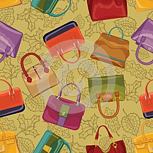Woman handsbag seamless pattern.Autumn