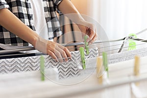 Woman hanging the washing out to dry