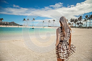 Woman happy on Hawaiian holidays